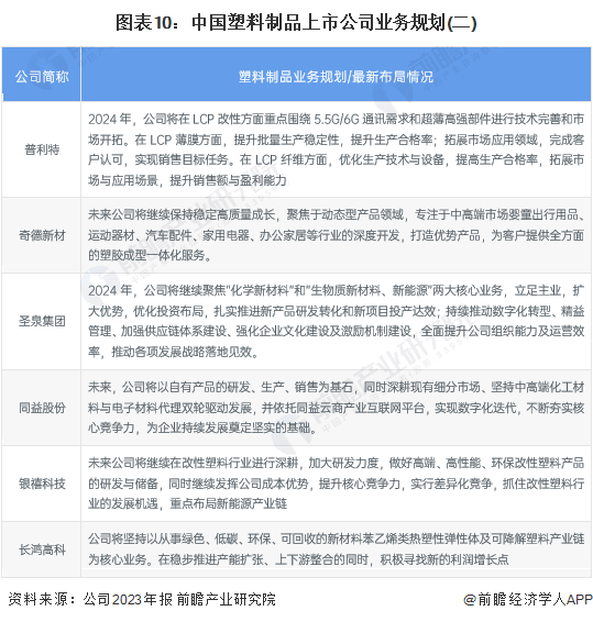 图表10:中国塑料制品上市公司业务规划(二)