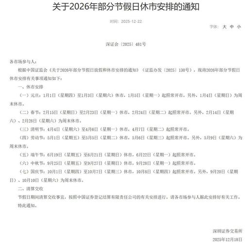 2025年春节A股休市安排，那2026年春节股市啥时候停盘？